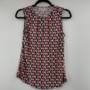 3For$20 Liz Claiborne Orange Black Print Sleeveless Blouse Petite small